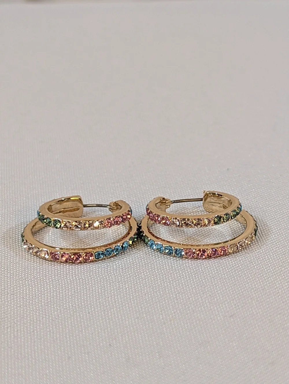 Karl Lagerfeld Gold Hoop Earrings With Multicolor Rainbow Stones